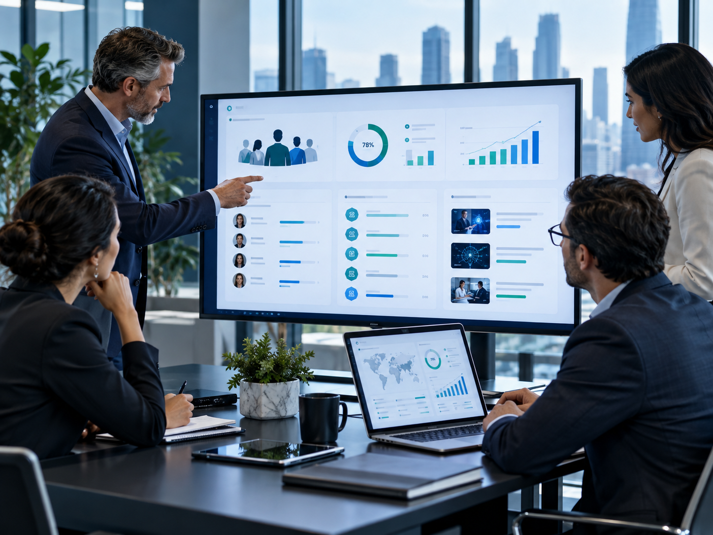 Business leaders reviewing an AI workforce readiness dashboard