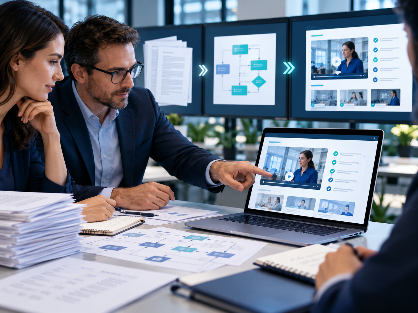 Business team converting process documents into digital training materials